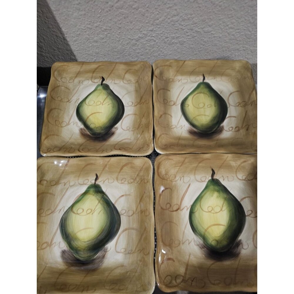 Dario Farrucci Designs Set Of 4 Square Luncheon Plates Vintage Pear